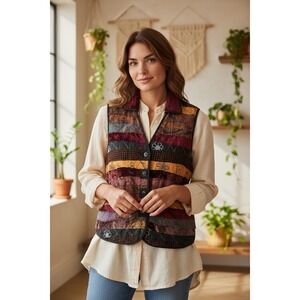 Coldwater Creek Tapestry Velvet Vest Artsy Hippie Boho Retro LARGE Victorian